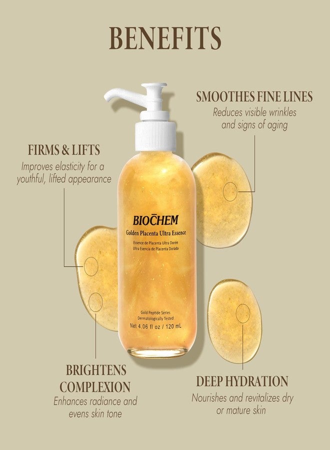 BIOCHEM Golden Placenta Ultra Essence - Placenta Face Serum with Gold Foil, Anti-aging, Hydrating, Firming, Wrinkles, Fine Lines and Skin Tone, Gentle Skincare for Fragrance-Free(4.06 fl. oz / 120 mL) - Image 3